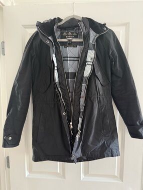 Barbour Black Hooded Field Jacket with Quilted Liner